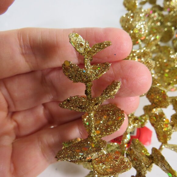 Gold Glitter Leaves with RAINBOW Glitter mixed in (3) Floral Stems Faux Floral - Picture 5 of 9